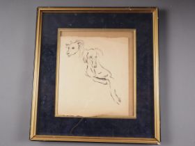 Athene Andrade: pen and wash, Salukis, 9 1/2" x 8 1/2", in black and gilt frame, and  a chalk Pieta,