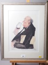 Sue McCartney Snape: seven signed limited edition colour prints, caricatures, gentlemen with wine,