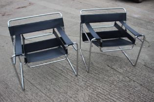 After Marcel Bruer: a pair of chrome and leather Wassily armchairs