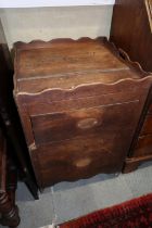 An early 19th century provincial mahogany tray top washstand, fitted one drawer, 21" square x 31"