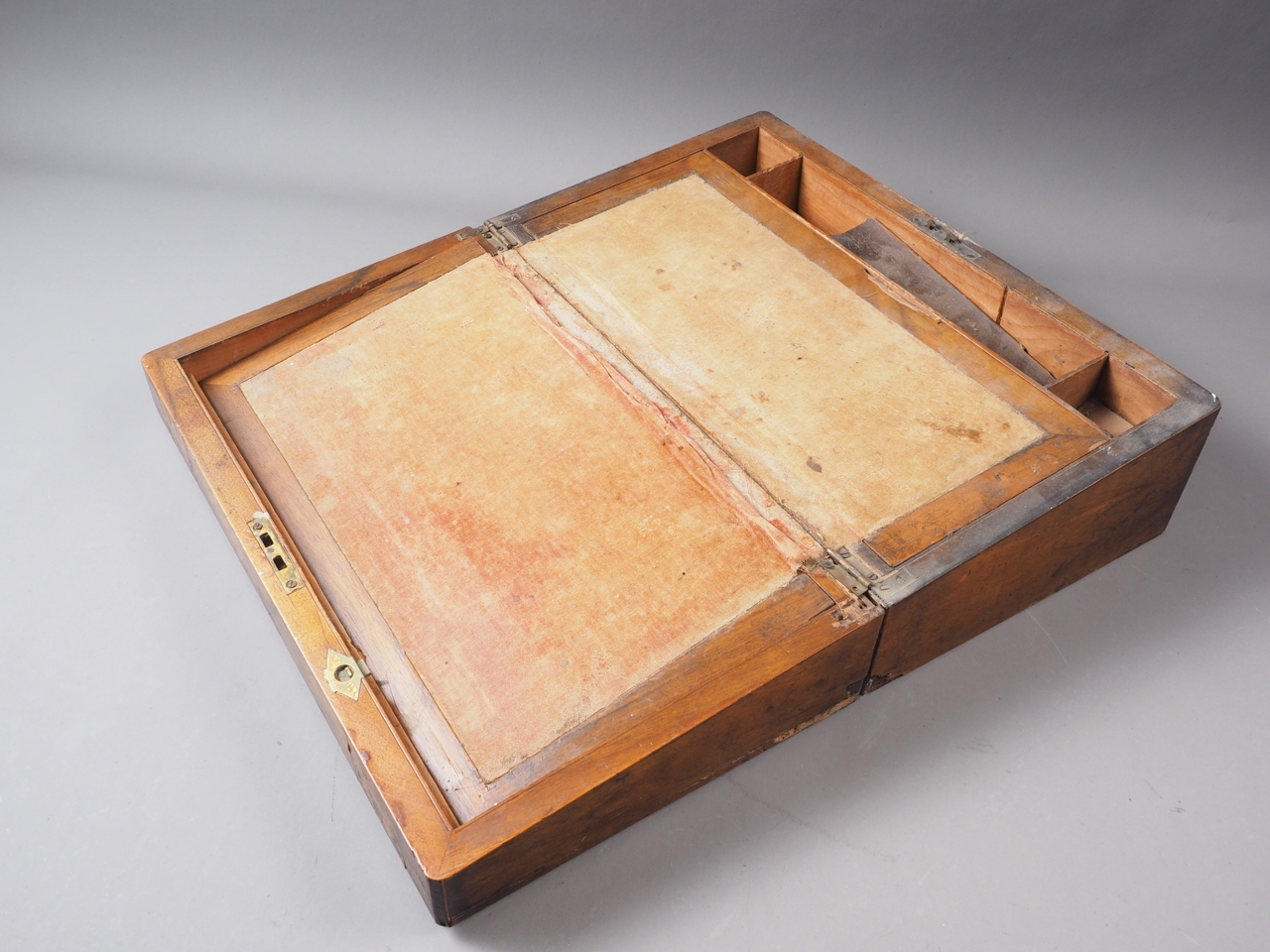 A walnut and Tonbridge banded writing box with fitted interior, 15 1/4" wide - Image 2 of 2