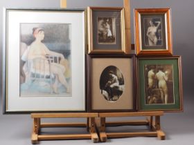 Christine Bentley: pastels, seated nude, 13 1/2" x 9 1/2", in strip frame and four early 20th