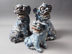 A pair of Chinese mottle glazed Dogs of Fo, 10" high, and a smaller Dog of Fo