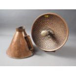 A copper table top heater, by Creda (for ornamental use only) and a copper megaphone