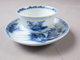 A Nankin Cargo blue and white tea bowl and saucer, 2 1/2" dia