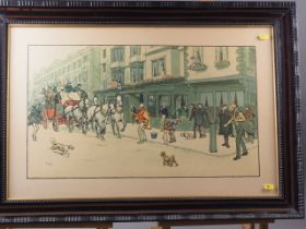 After Cecil Aldin: a colour print, Mitre Hotel Oxford, in grained frame