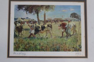 Edward Seago: a colour print, "The Parade of Bulls at Thame Show 1937", Stukley: an 18th century