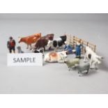 A collection of lead farm animals, etc