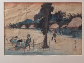 After Hiroshige: four  Japanese woodblock prints, "Driving Rain", in strip frame,  "Night Rain at