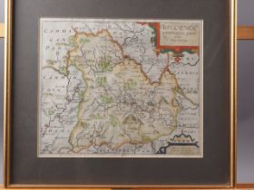 Christopher Saxton: a 17th century hand-coloured map of Brecknock, in gilt frame