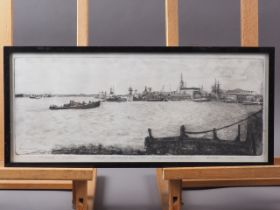 J Egget: a signed limited edition etching, "Portsmouth Harbour", in strip frame