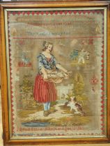 A 19th century woolwork verse and figure sampler, by Lavinia Esther Hampton, Age 12, 1863, 28" x