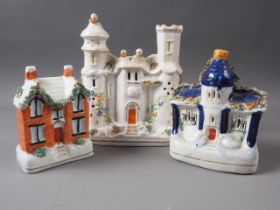 Three 19th century Staffordshire cottages, tallest 8" high