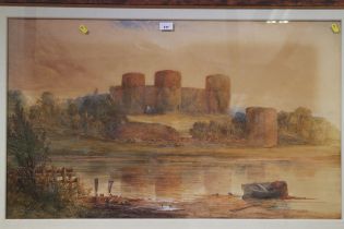 A late 19th century watercolour, Rhuddlan Castle North Wales, 22 1/2" x 38", in coppered frame