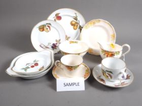 A pair of Royal Worcester "Evesham" pattern trios, four gratin dishes, a 1930s teaset and other