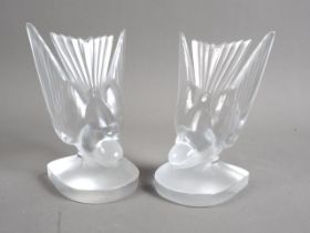 A pair of R Lalique "Hirondelle" 1143B bookends, 6" high
