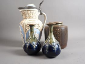 A Bing & Grondahl Valdema Petersen stoneware vase, 7" high, a Villeroy & Bosh stoneware sprigged