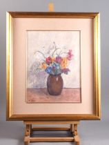 Coloma?: oil on canvas laid board, vase of flowers, 16" x 12", in gilt frame