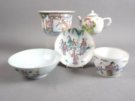 A Chinese porcelain famille verte miniature teapot, decorated bird and flowers, 3 1/4" high, a