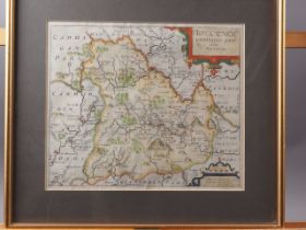 Christopher Saxton: a 17th century hand-coloured map of Brecknock, in gilt frame, a 19th century