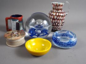 An Orrefors cut yellow glass bowl, 4 1/2" dia, a Scottish glass free form bowl, 5" dia, a Scottish