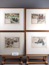 A set of twelve Chas Crombie automotive cartoons, supplied by Perrier, in strip frames