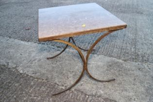 A marble top low occasional table, on 'X' frame support, 20" square x 20" high