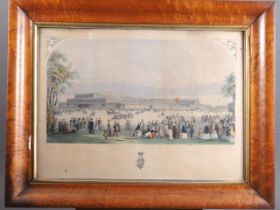 A mid 19th century hand-coloured lithograph, Crystal Palace, 14" x 20", in maple frame