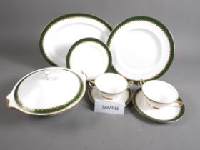 A Royal Albert bone china green and gilt decorated part dinner service, 42 pieces approx (some