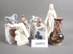 A set of four Nao playing card figures and other decorative animal and glass, etc