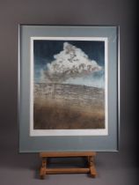 Richard Bawden: a signed limited edition etching, "The Big Cloud", 40/75, in silvered strip frame