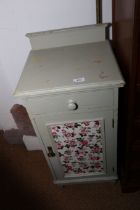 A painted bedside cupboard, fitted one drawer over cupboard, 15" wide x 14" deep x 32 1/2" high, a