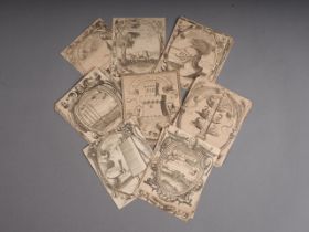 A collection of 18th century engraved illustrations of Latin motos, unframed