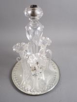An early 20th century lampwork table centre/epergne, on mirror base, 16" high