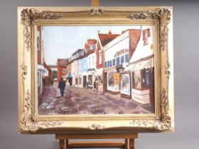 An oil on canvas, Beaconsfield High Street?, 13" x 17", in ornate painted frame