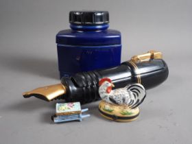A Silver Crane Co ceramic "Parker Quink" bottle, 7 1/2" high, a companion Parker fountain pen and