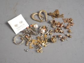 A selection of 9ct gold jewellery, 19.8g, and various silver and other jewellery