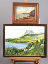 "WSO", '95: oil on board, "Old Harry Rocks Bournemouth", 5 1/2" x 7 1/4", in oak frame, and a