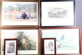 David Shepherd: three signed limited edition coloured prints, "Country Cousins", "Hot Potami" and "