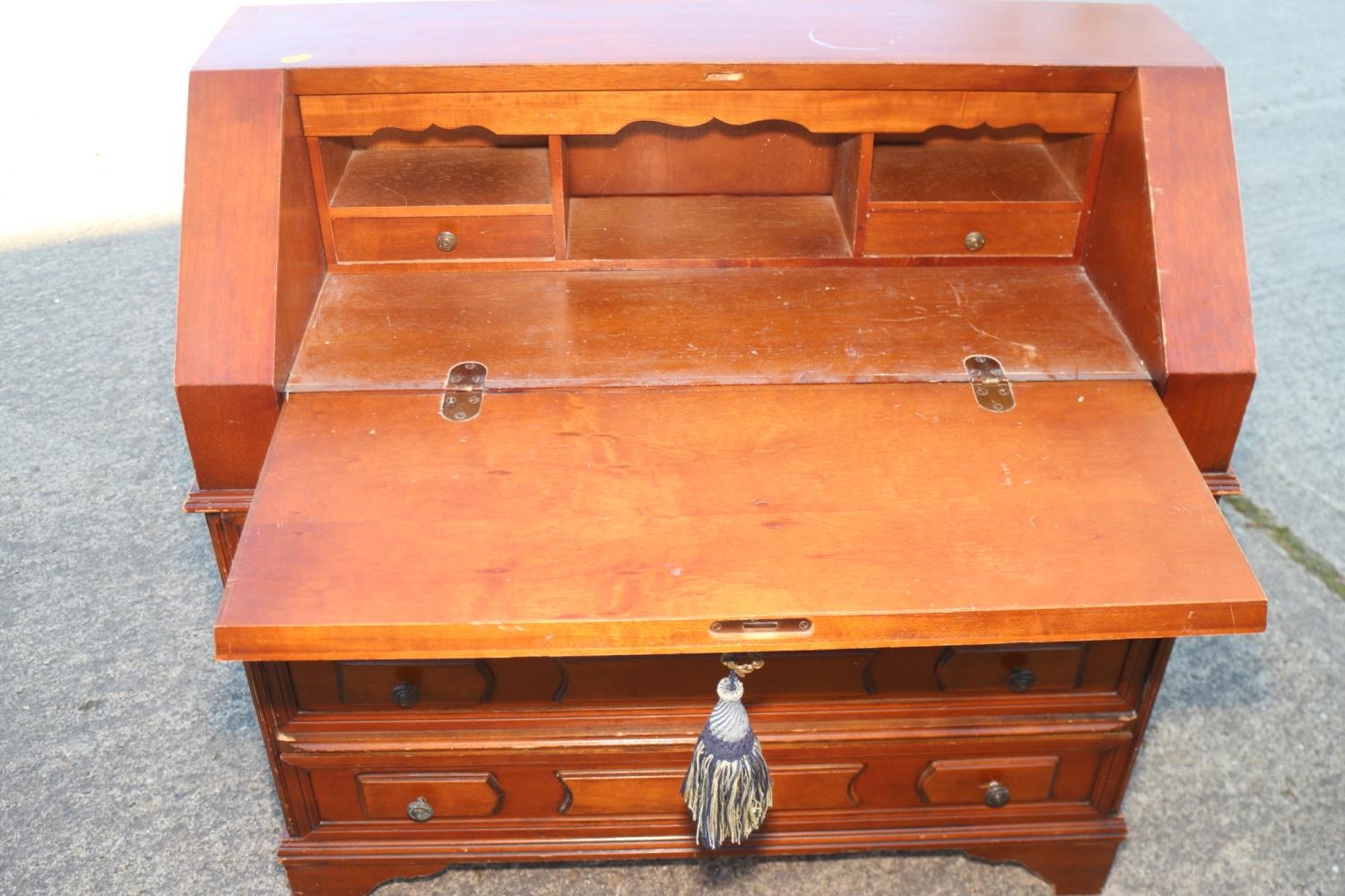 A walnut fall front bureau, fitted three field panel front drawers, 34" wide x 14 1/2" deep x 34" - Image 2 of 2