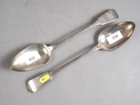 A pair of Georgian silver fiddle pattern basting spoons, 9oz troy approx