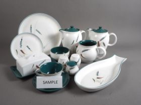 A Denby "Greenwheat" part combination service, including serving dishes, butter dish and cover,