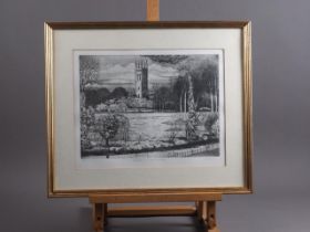 Gale Pitt, '89: a signed limited edition etching, "Magdalen Tower from St Hilda's" 2/100, in gilt