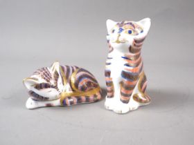 Two Royal Crown Derby paperweights, formed as kittens, with gold stoppers