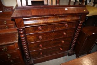 A 19th century mahogany "Scotch" chest, fitted frieze drawer over two short and three long drawers