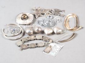 A selection of silver and white metal jewellery,  including a Scottish brooch set cairngorm