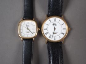 A gentleman's Longines quartz wristwatch with white enamel dial and Roman numerals, and a similar