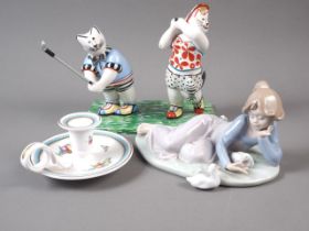 A Lladro figure of a girl and ducks, a Spode chamberstick and a Villeroy and Bosch model of two