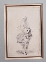 Early follower of Tiepolo: 18th century pen and wash sketch of a woman on a horse, 8 1/4" x 5 1/