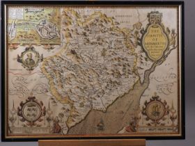 After John Speed: two re-printed coloured maps, Monmouth and Somerset, in ebonised strip frames